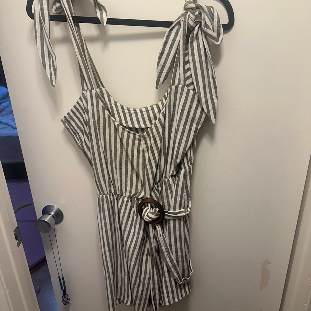 Striped Sleeveless Romper with Bow Ties